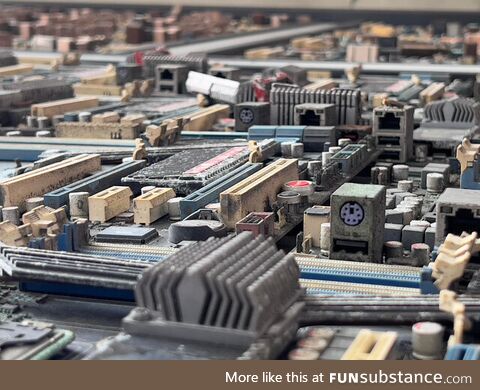 Close up of a motherboard really looks like a huge city