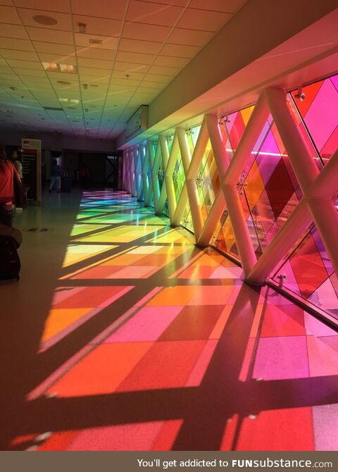 This rainbow walkway at the Miami International Airport