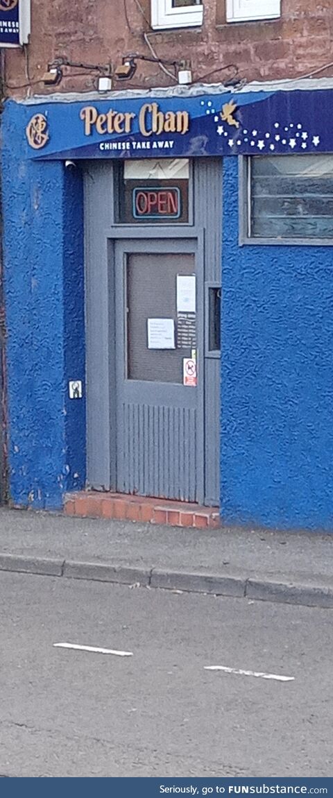 Chinese restaurant found in the home village of James Matthew Barrie, the creator of