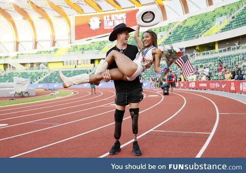 Olympic long jump gold medalist Tara Davis-Woodhall with husband, paralympian Hunter