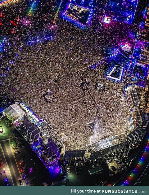 An aerial view of Martin Garrix's set at EDC Las Vegas