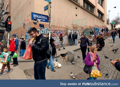 A composite photo of a street corner in Belgrade, Serbia