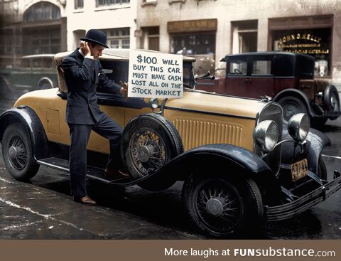 Bankrupt investor tries to sell his luxury roadster for $100 following the 1929 stock