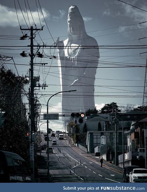 The otherworldly statue of Bodhisattva Kannon in Sendai, Japan