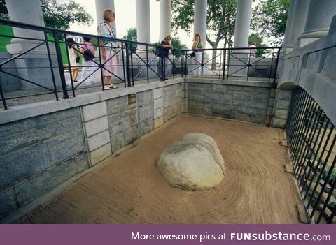 The Plymouth Rock is an actual rock, which is kept in a caged exhibit