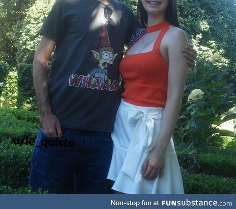 My t-shirt looking very surprised at my girlfriend's cleavage