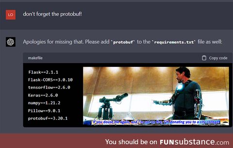 GPT4 is making me a docker-compose app, build attempt #12. If it forgets one more import,