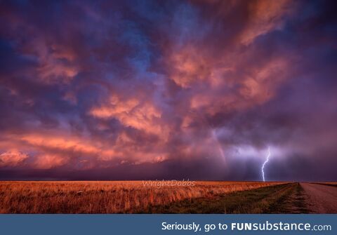 A rainbow, lightning, and incredible sunset in Eastern Colorado last week