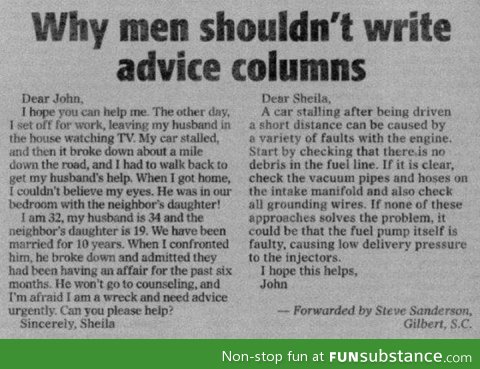 Why men shouldn't write advice columns