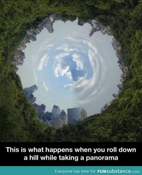 Rolling down a hill while taking a panorama