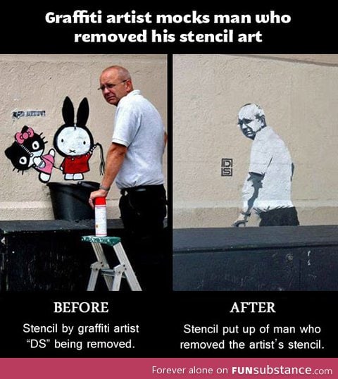 Graffiti artist mocks grumpy man