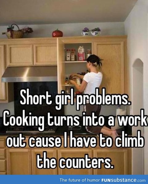 Short girl in the kitchen