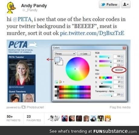 Peta's web developer is an evil genius