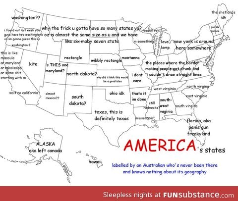 America labeled by an Austrailian