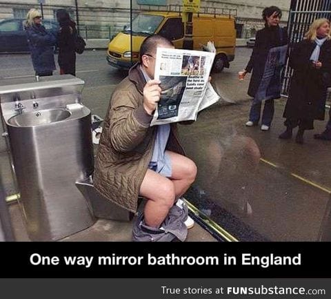 One way mirror bathroom in england